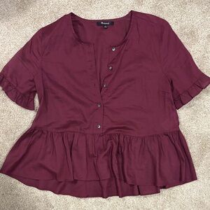 Madewell Burgundy Button-Down Peplum